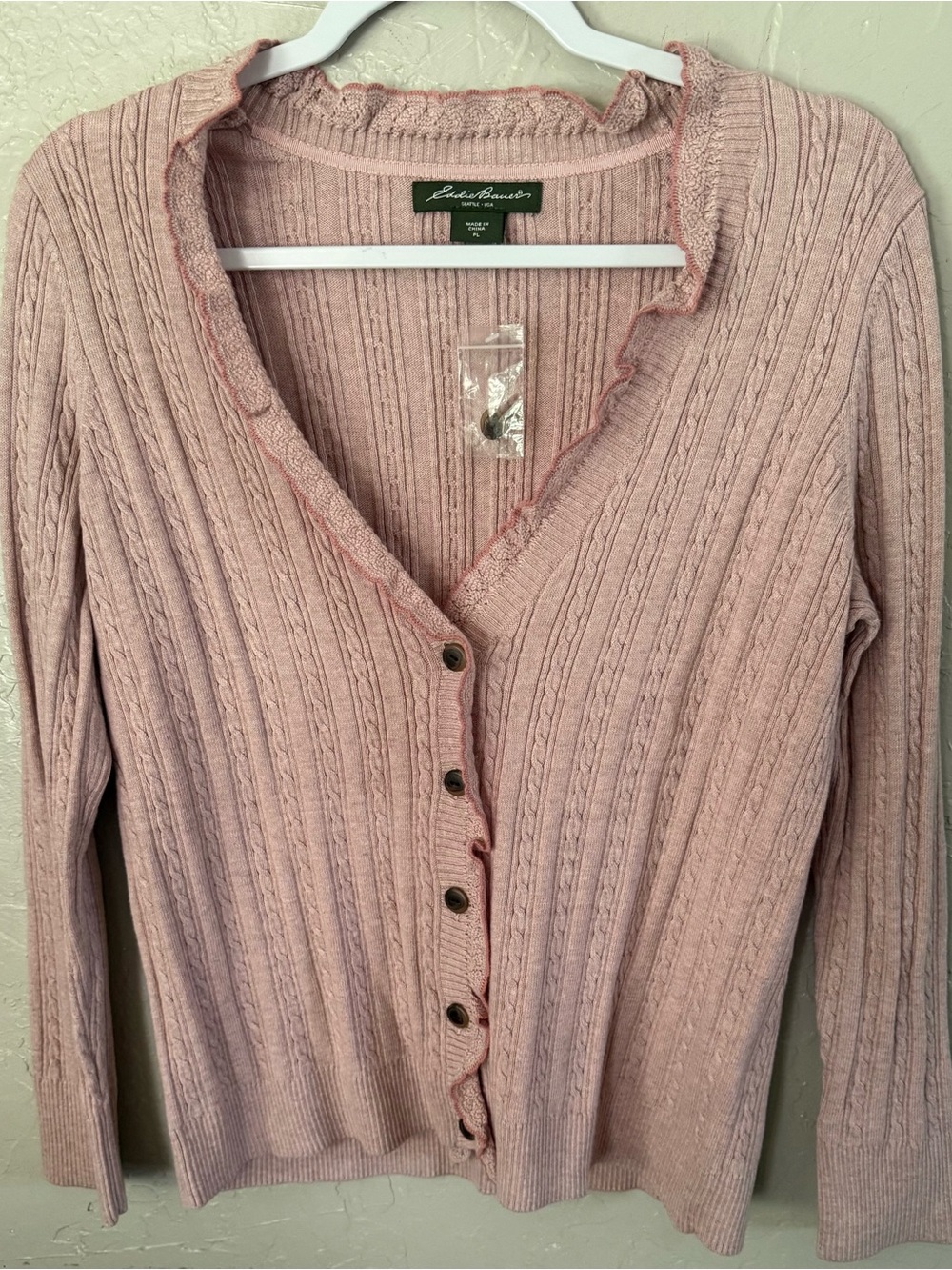 Eddie Bauer Soft Blush Cable Knit Button-Front Cardigan